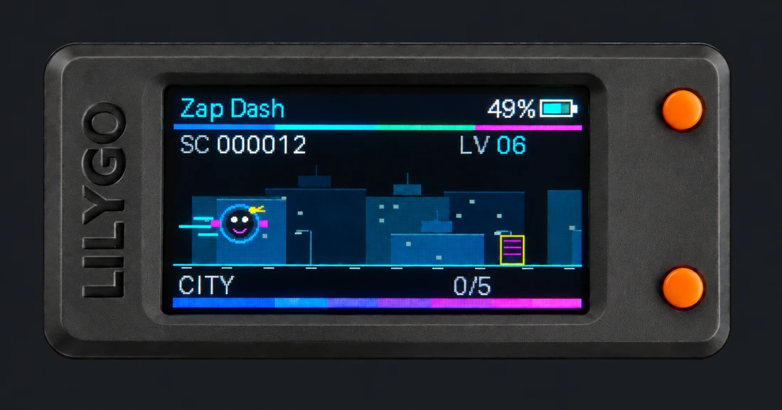 Zap Dash running on a LilyGO EucBuddy device