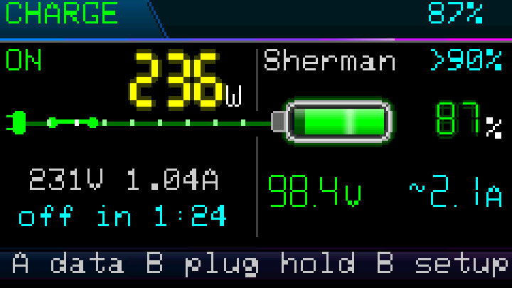 Charge page in timer mode: off in 1:24 in place of the level
